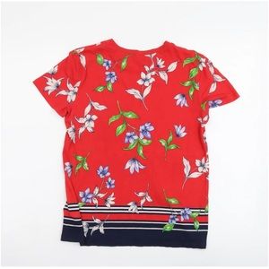 Lauren Ralph Lauren Women’s Red Floral Cotton Basic T-Shirt Crew Neck Sz Large
